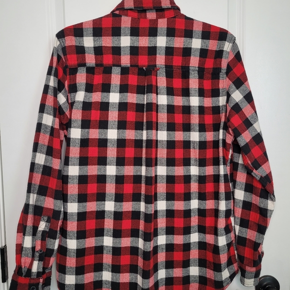 Woolrich Plaid Flannel Shirt Red Black White Cotton Men's Size L - Picture 6 of 10